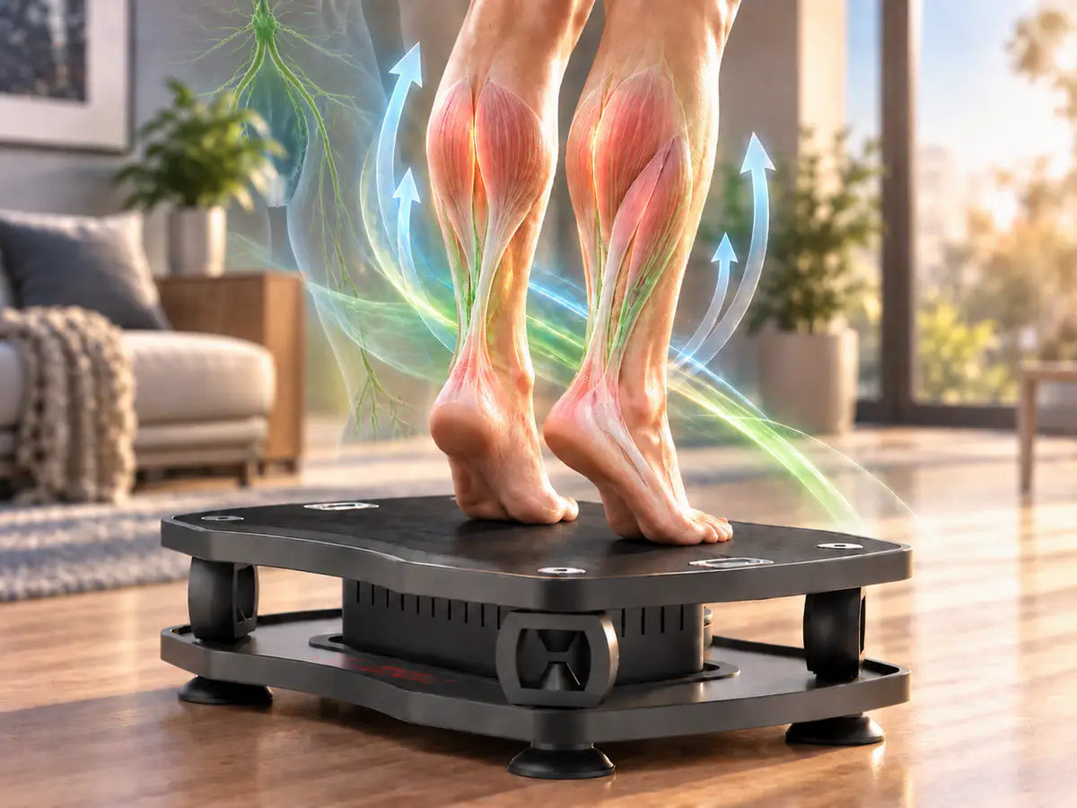 Calf-raise exercise on a vibration plate for lymphatic drainage