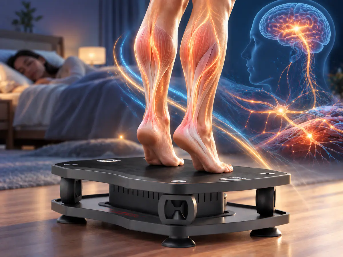 Calf-raise exercise on a vibration plate for RLS